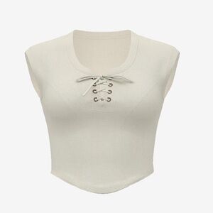 ALL-DAY SOFT RIBBED LACE-UP TOP Women's Cream Lace-Up Victoria Secrets Top